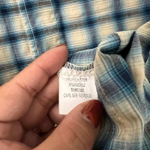 Prana Blue Beige Plaid Outdoor Mens Short Sleeve Snap Button Shirt Size XLarge - Picture 6 of 7